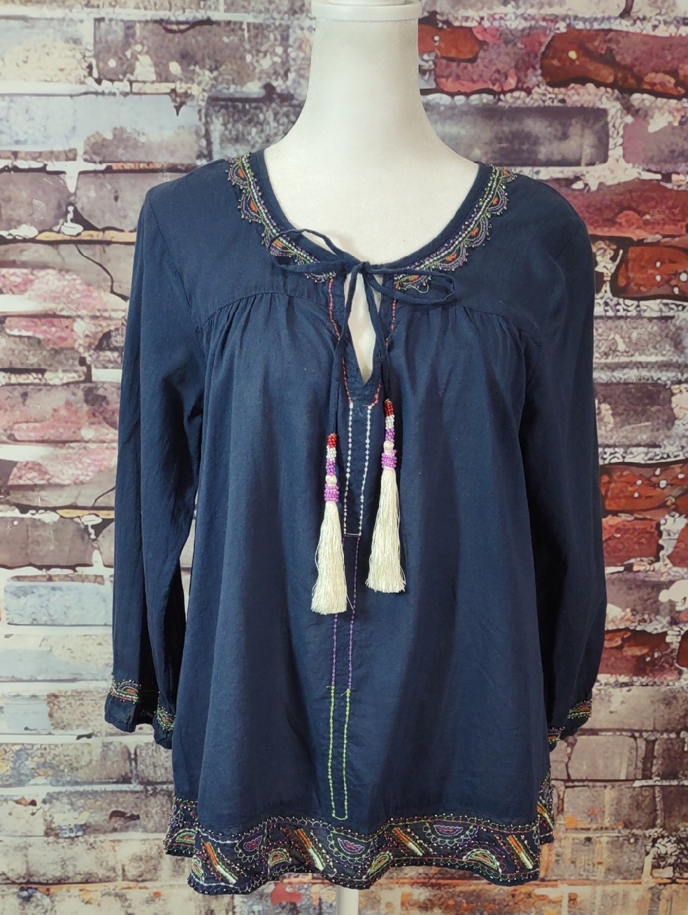 Solitaire Embellished Peasant Top